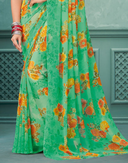Green Printed Saree | Leemboodi