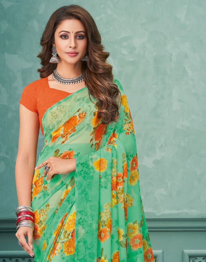 Green Printed Saree | Leemboodi
