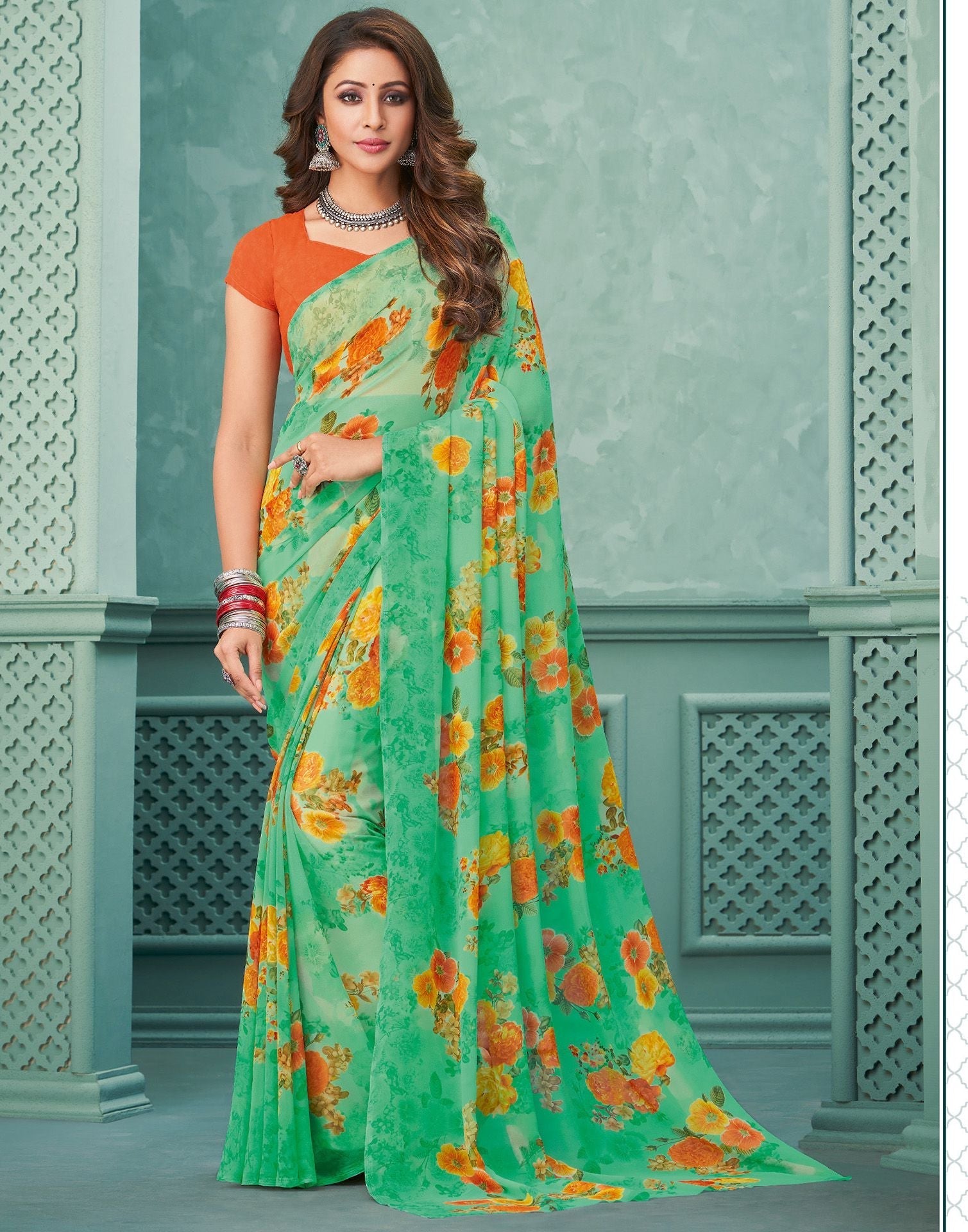Green Printed Saree | Leemboodi