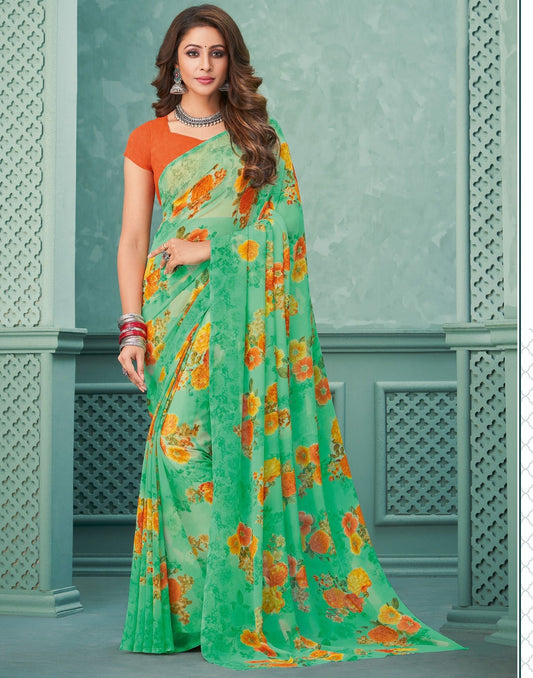 Green Printed Saree | Leemboodi
