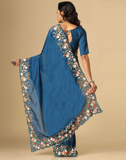 Navy Blue Vichitra Embroidery Saree | Leemboodi