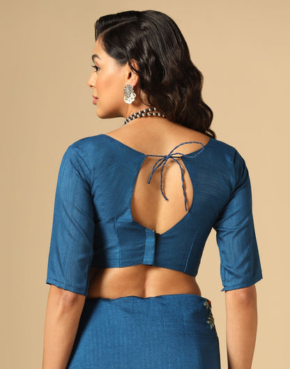 Navy Blue Vichitra Embroidery Saree | Leemboodi