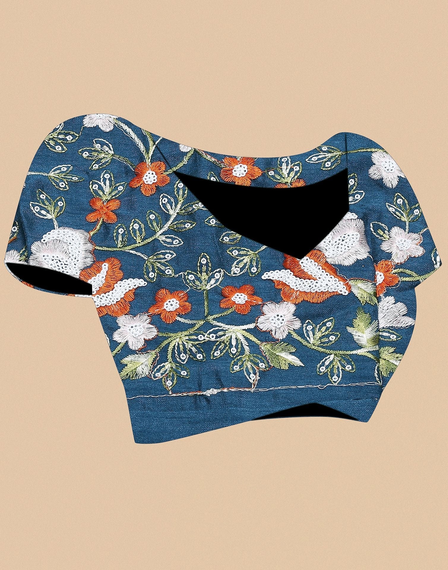 Navy Blue Vichitra Embroidery Saree | Leemboodi