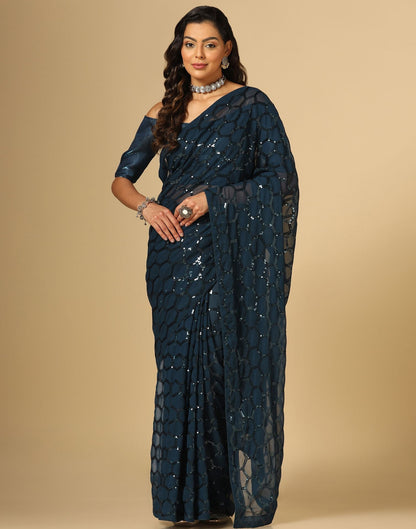Teal Blue Sequence Saree | Leemboodi