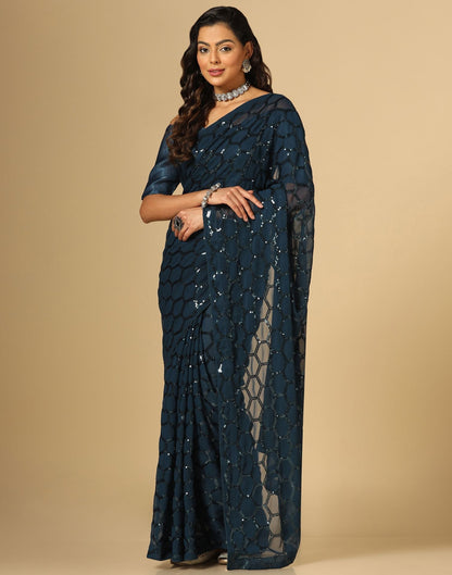 Teal Blue Sequence Saree | Leemboodi