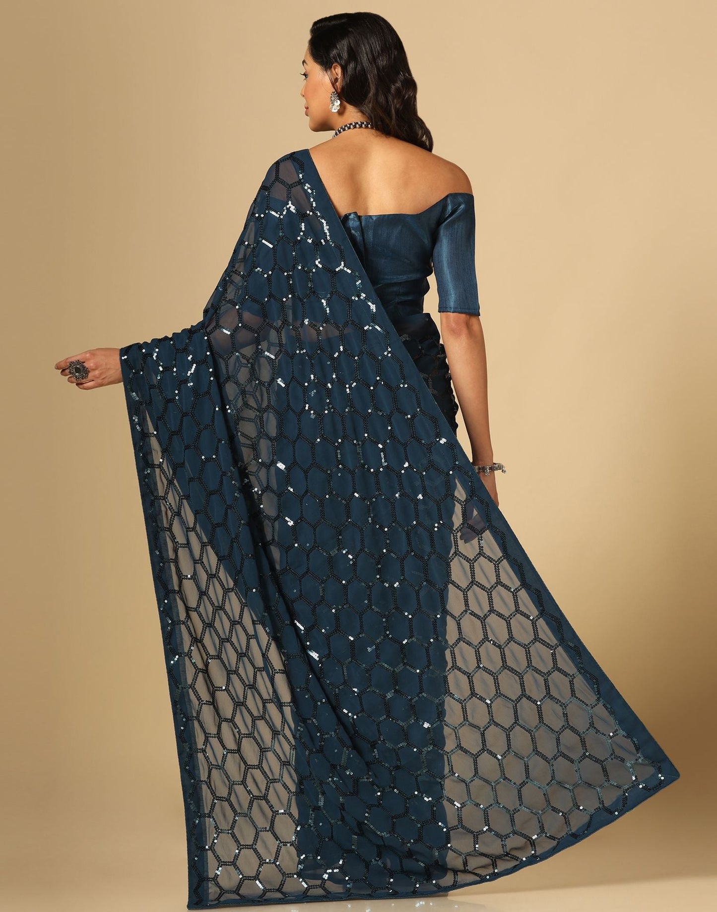 Teal Blue Sequence Saree | Leemboodi