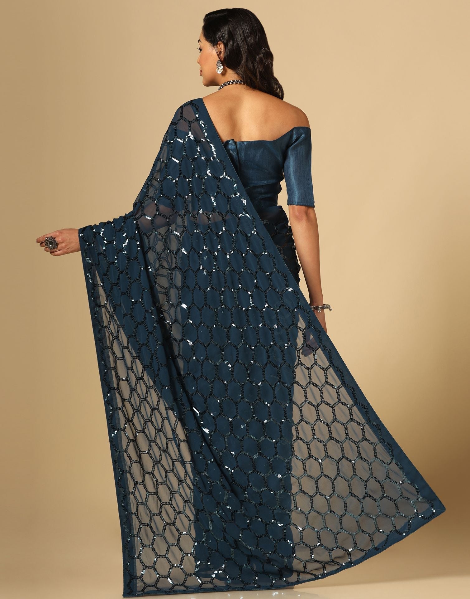 Teal Blue Sequence Saree | Leemboodi
