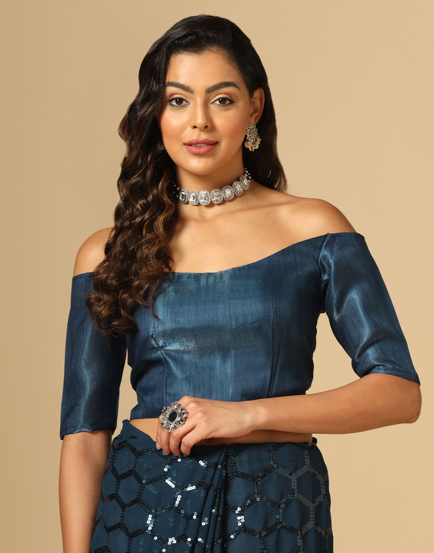 Teal Blue Sequence Saree | Leemboodi