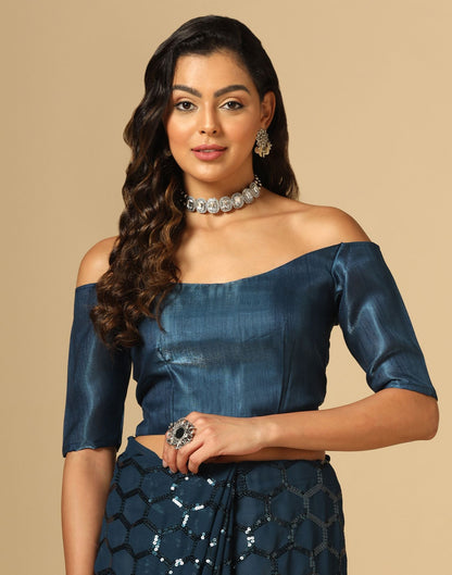 Teal Blue Sequence Saree | Leemboodi