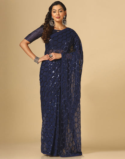 Navy Blue Sequence Saree | Leemboodi