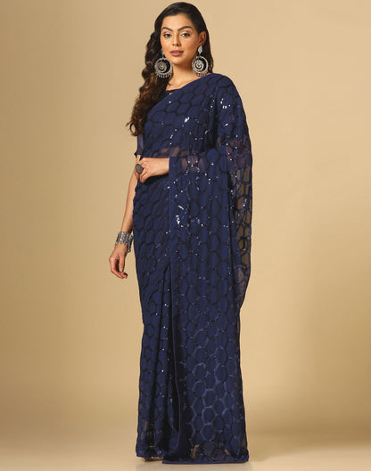 Navy Blue Sequence Saree | Leemboodi