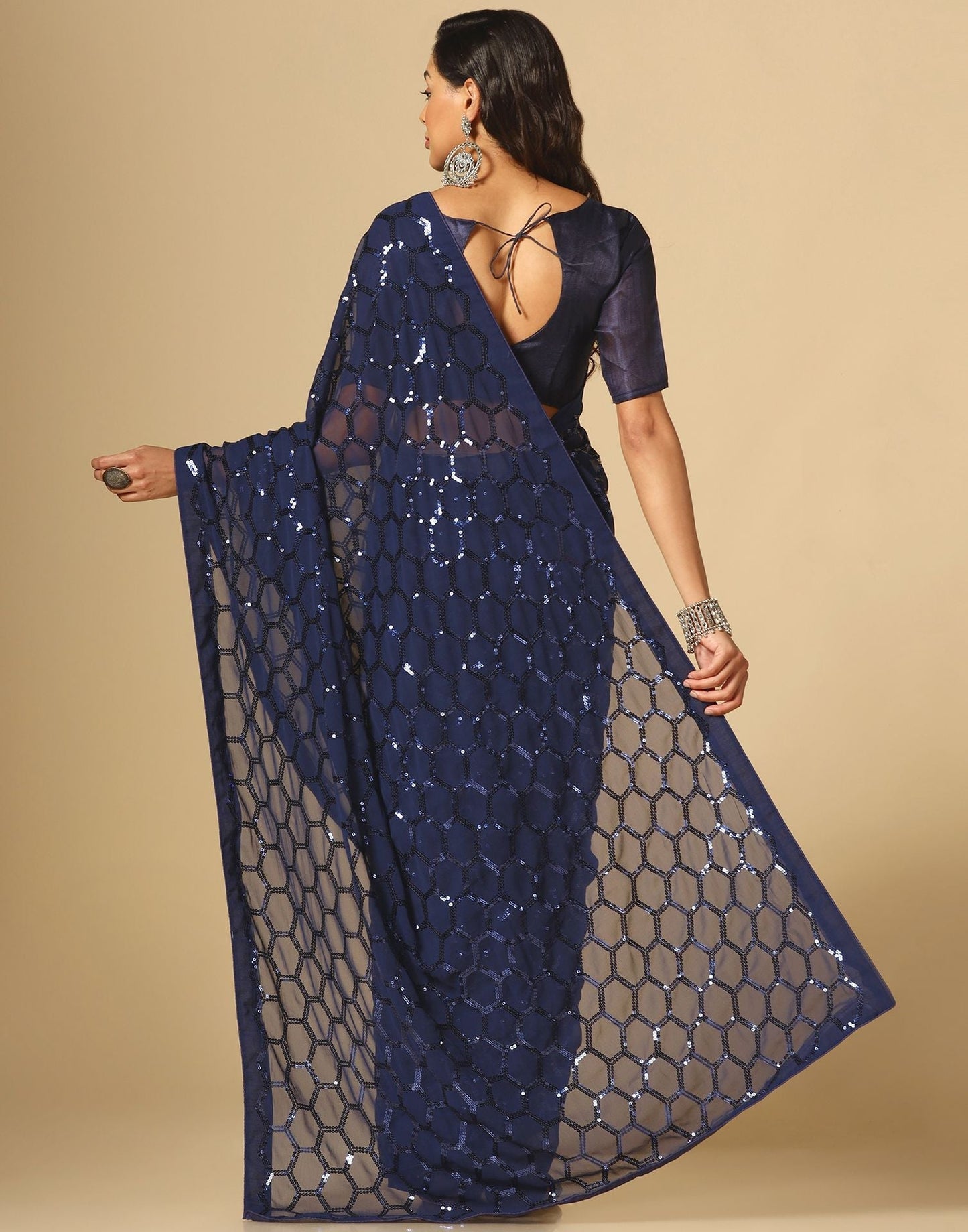 Navy Blue Sequence Saree | Leemboodi