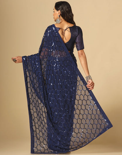 Navy Blue Sequence Saree | Leemboodi