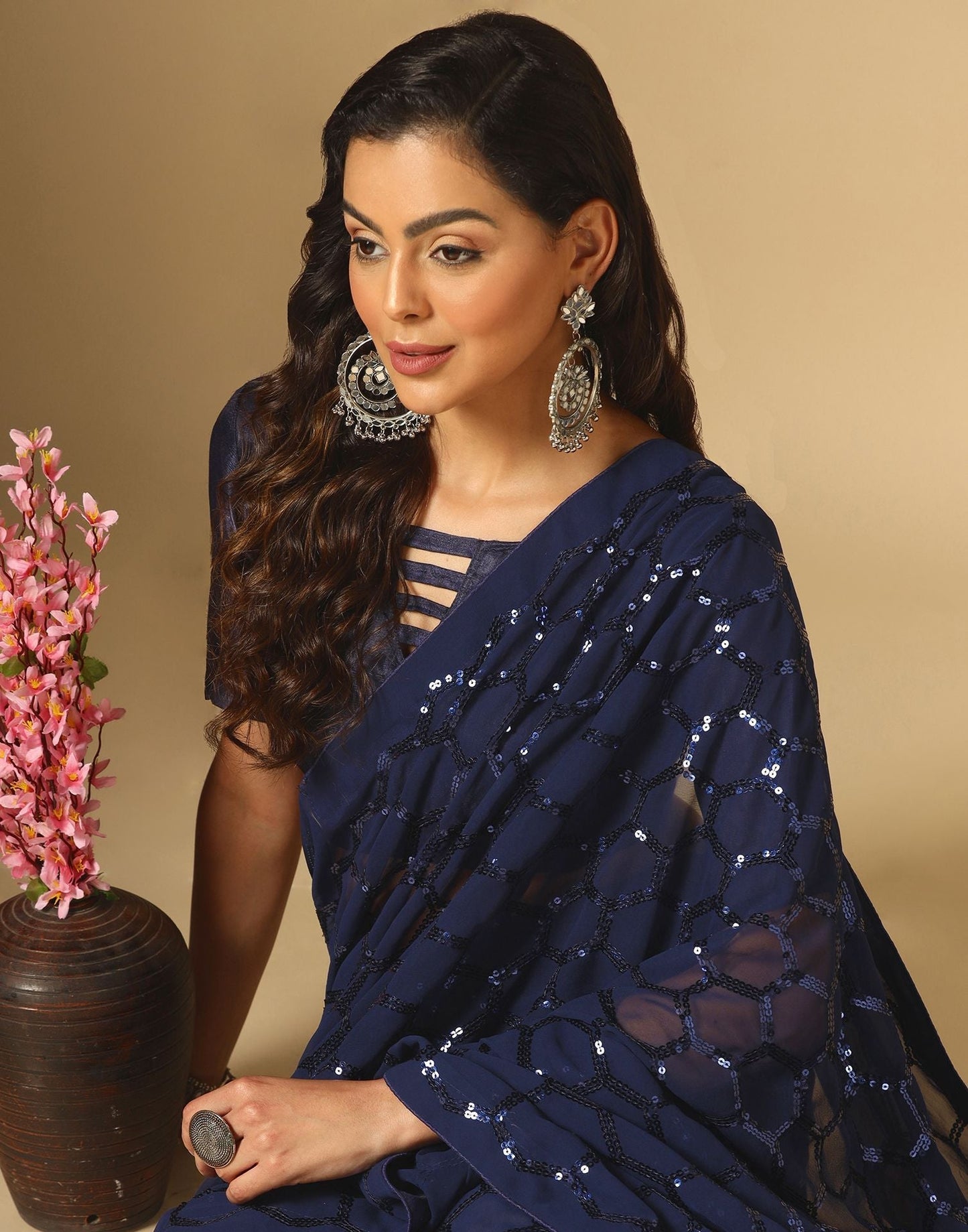 Navy Blue Sequence Saree | Leemboodi