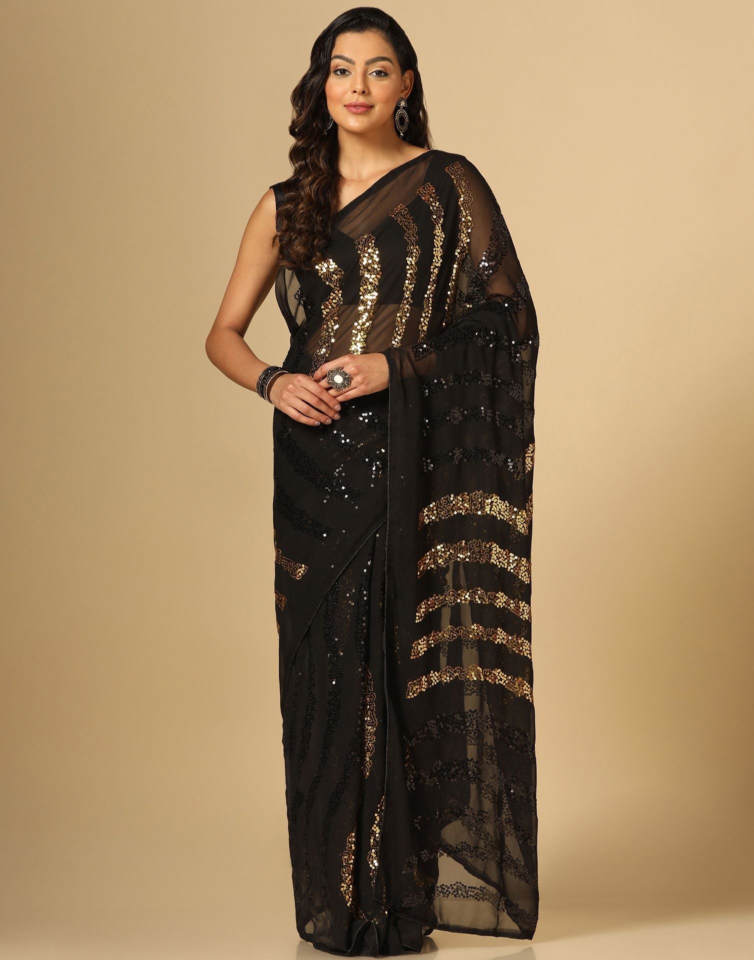 Black Sequence Saree | Leemboodi