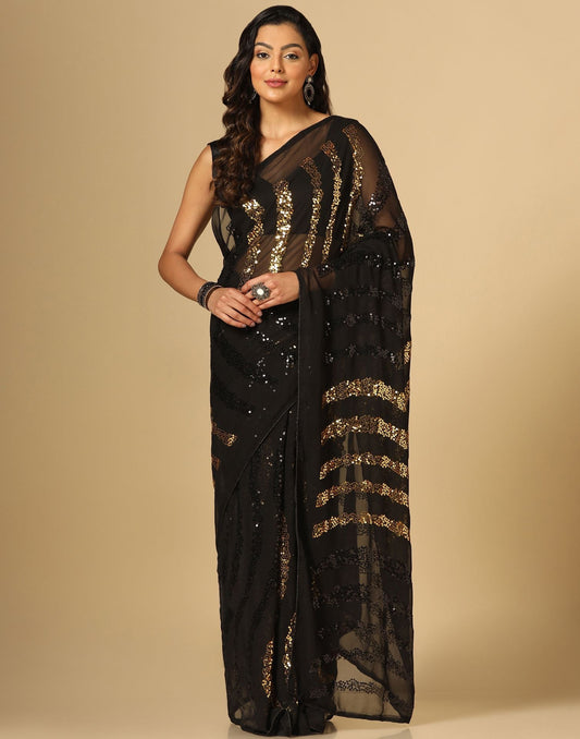 Black Sequence Saree | Leemboodi