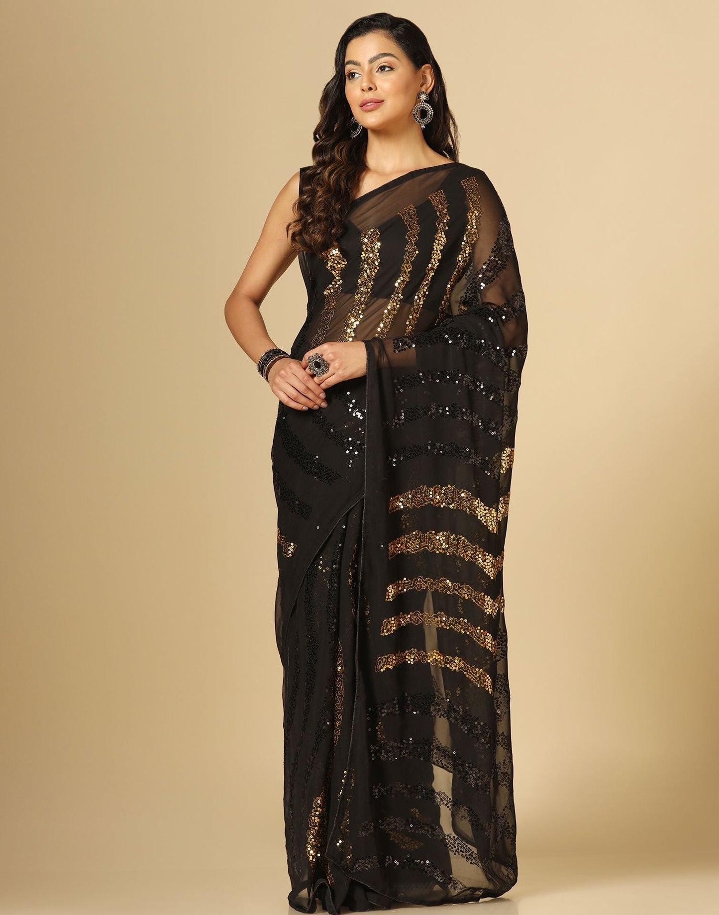 Black Sequence Saree | Leemboodi