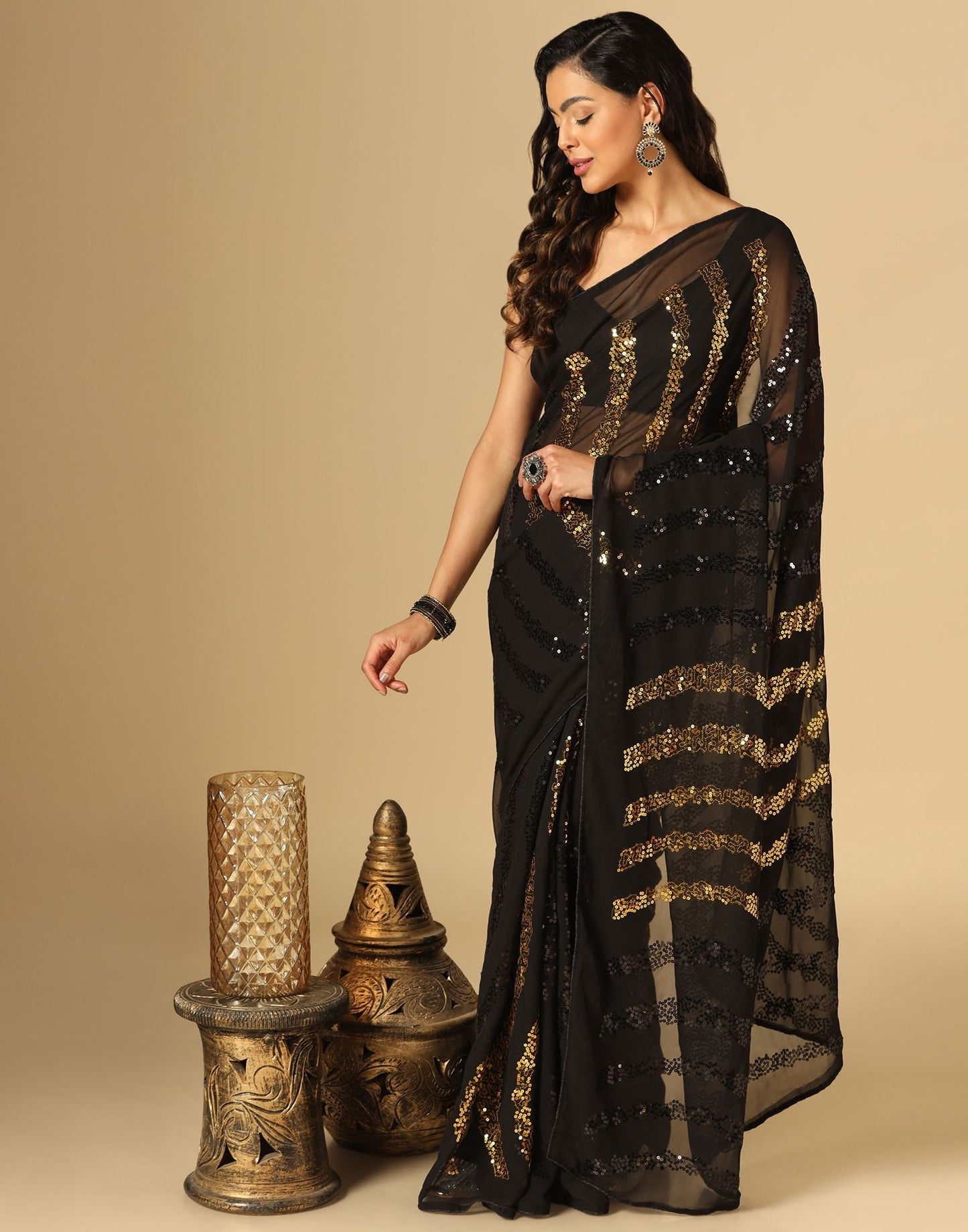 Black Sequence Saree | Leemboodi