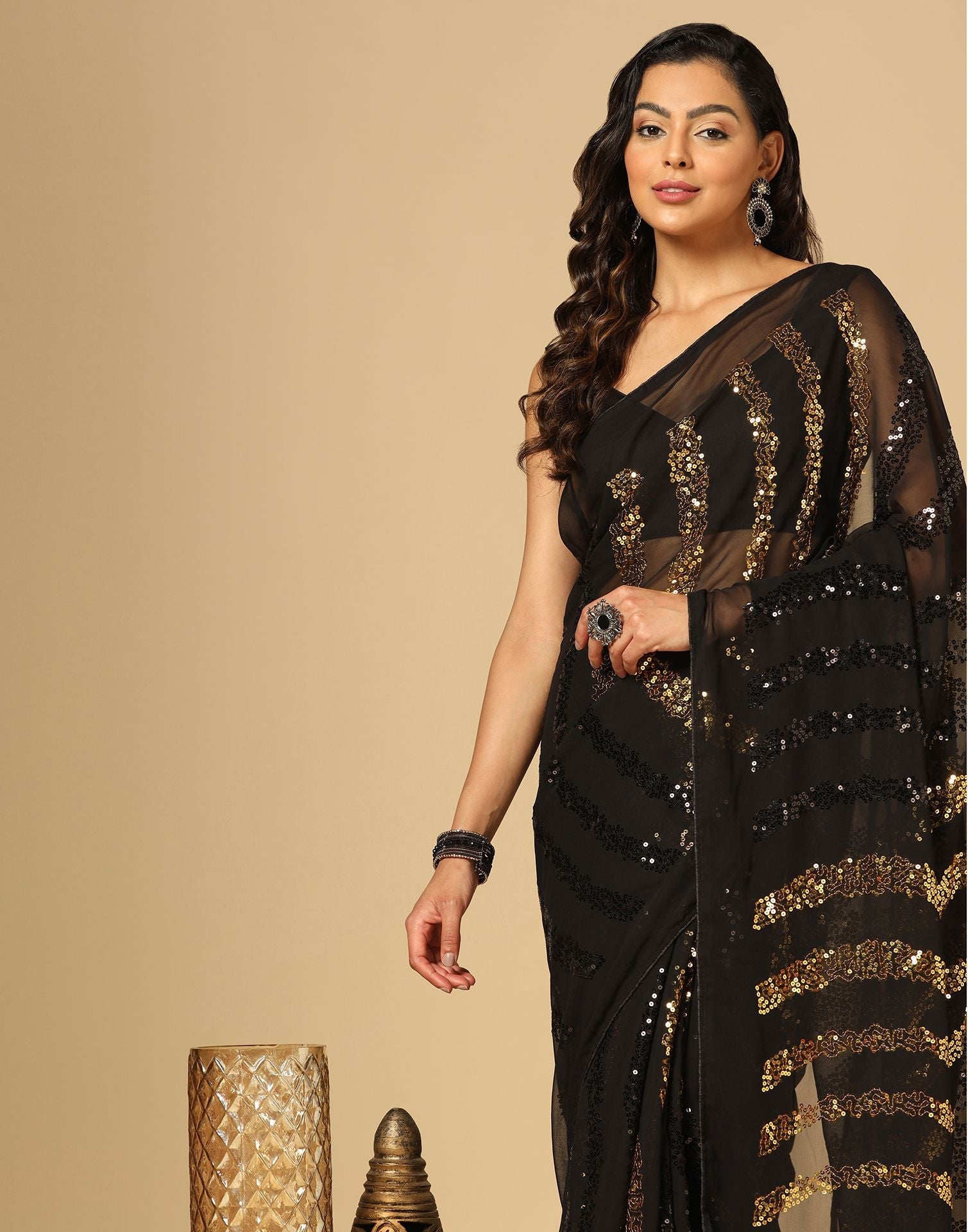 Black Sequence Saree | Leemboodi