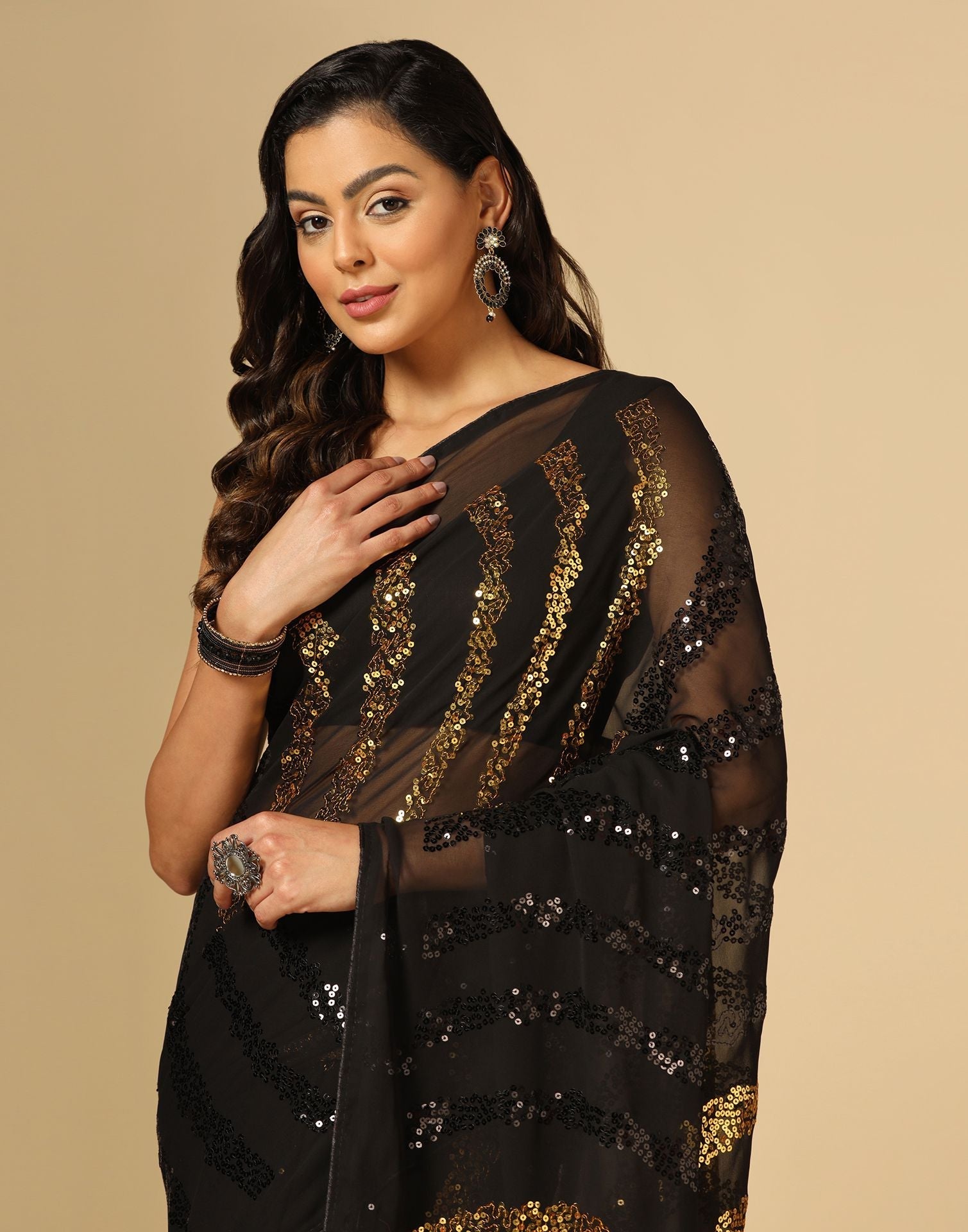 Black Sequence Saree | Leemboodi