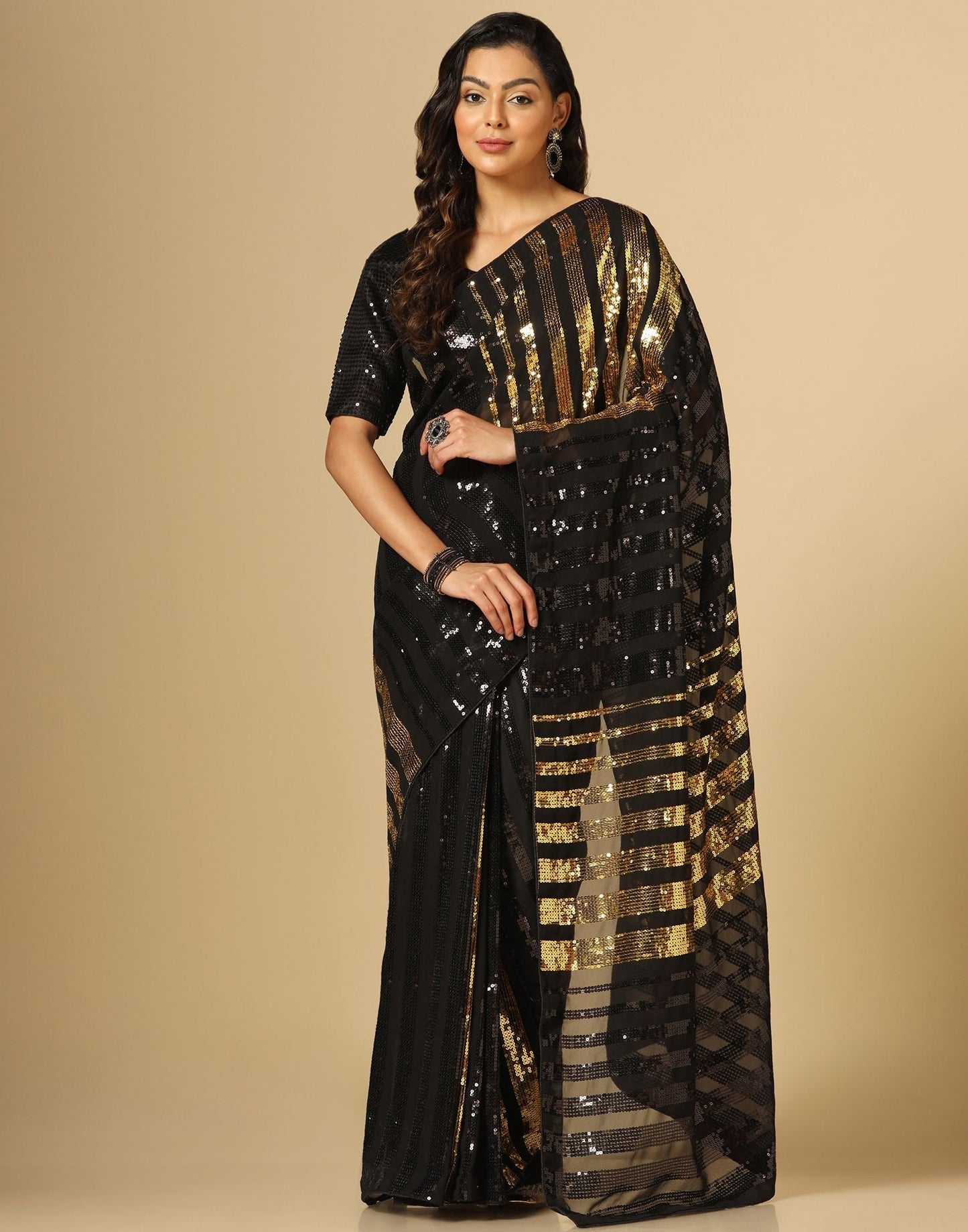 Black Sequence Saree | Leemboodi