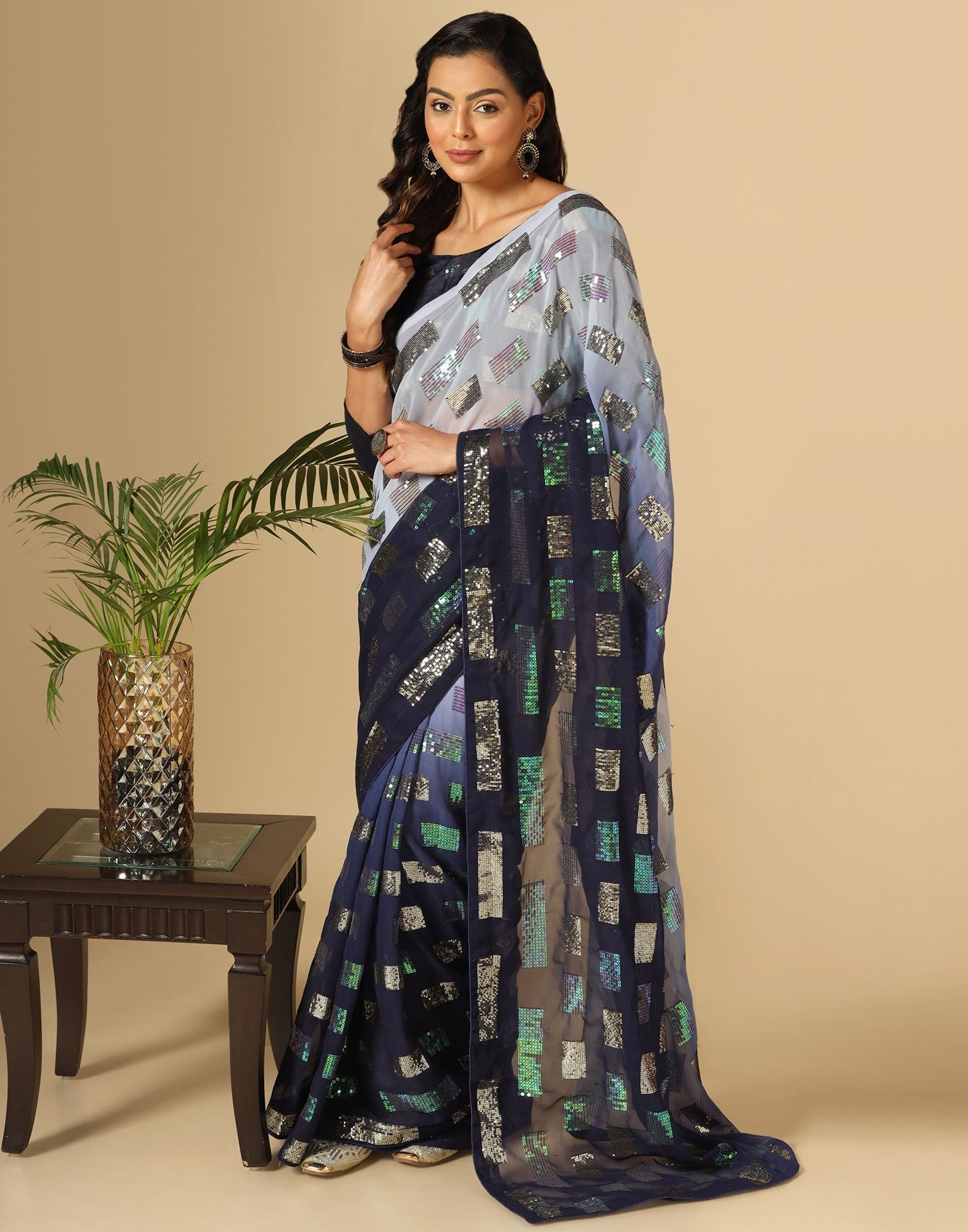 Blue Sequence Saree | Leemboodi