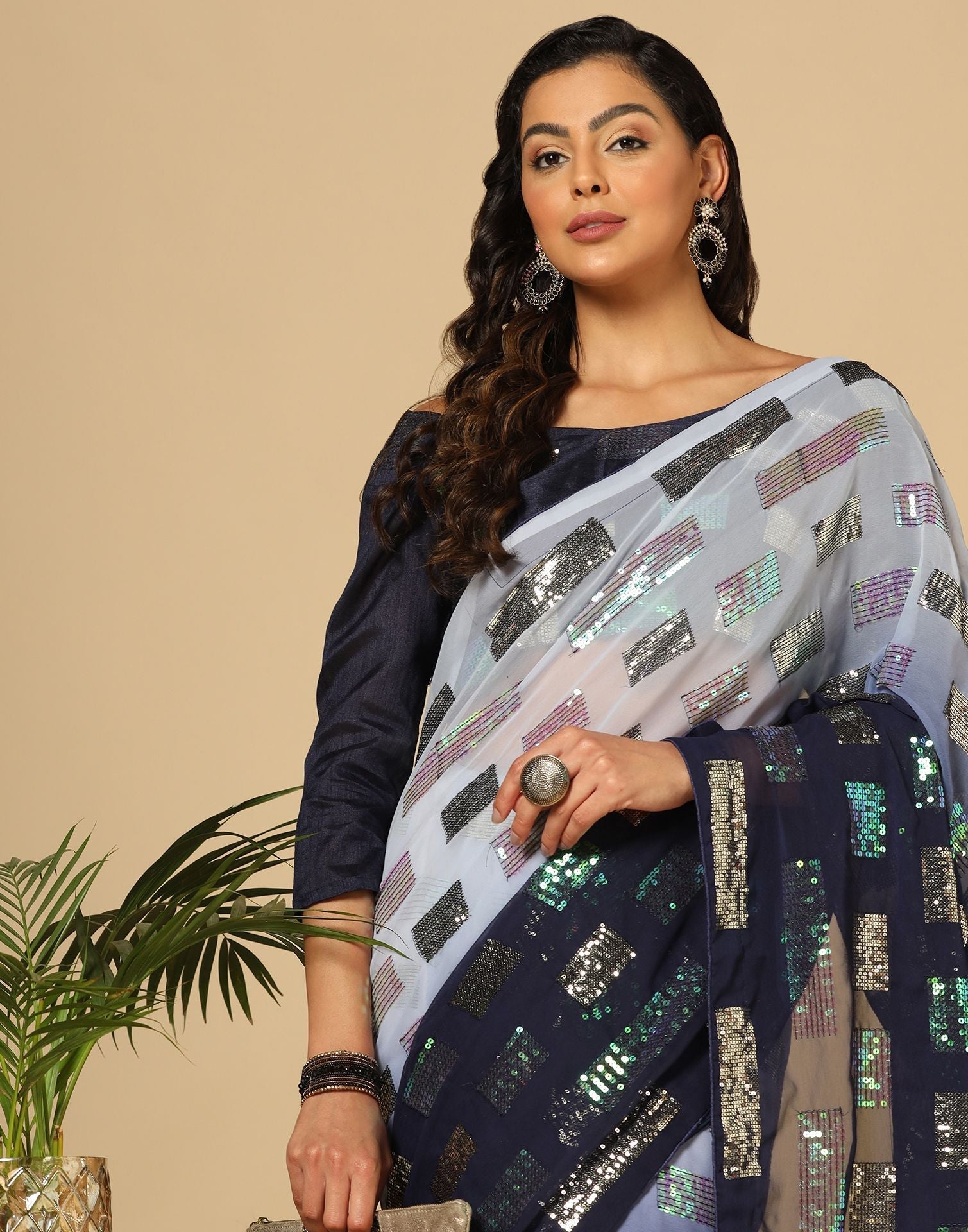 Blue Sequence Saree | Leemboodi