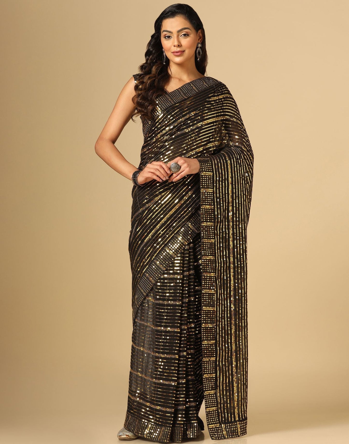 Black Sequence Saree | Leemboodi