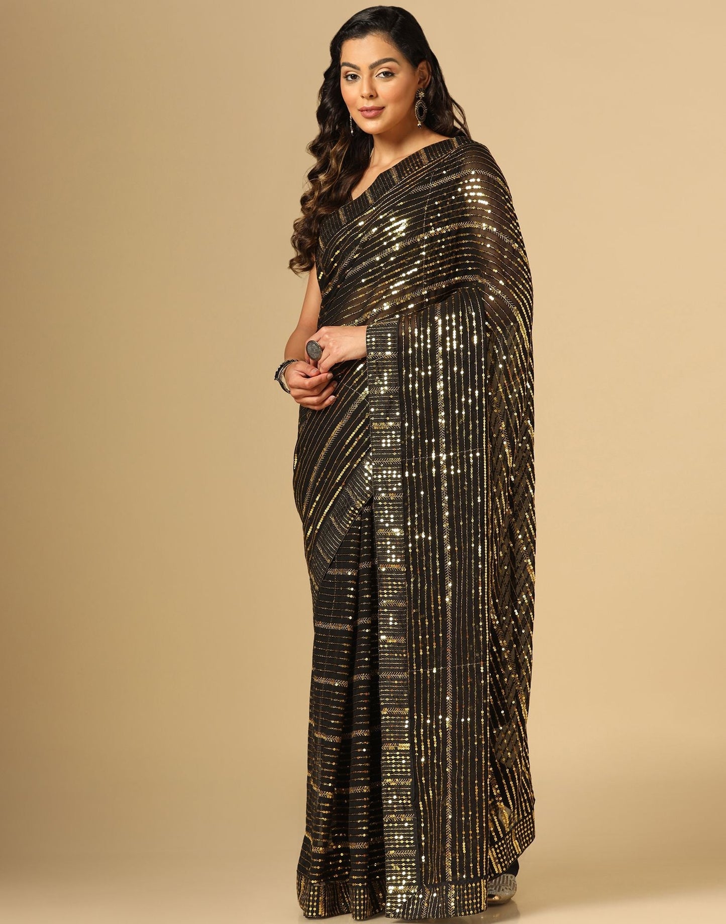 Black Sequence Saree | Leemboodi