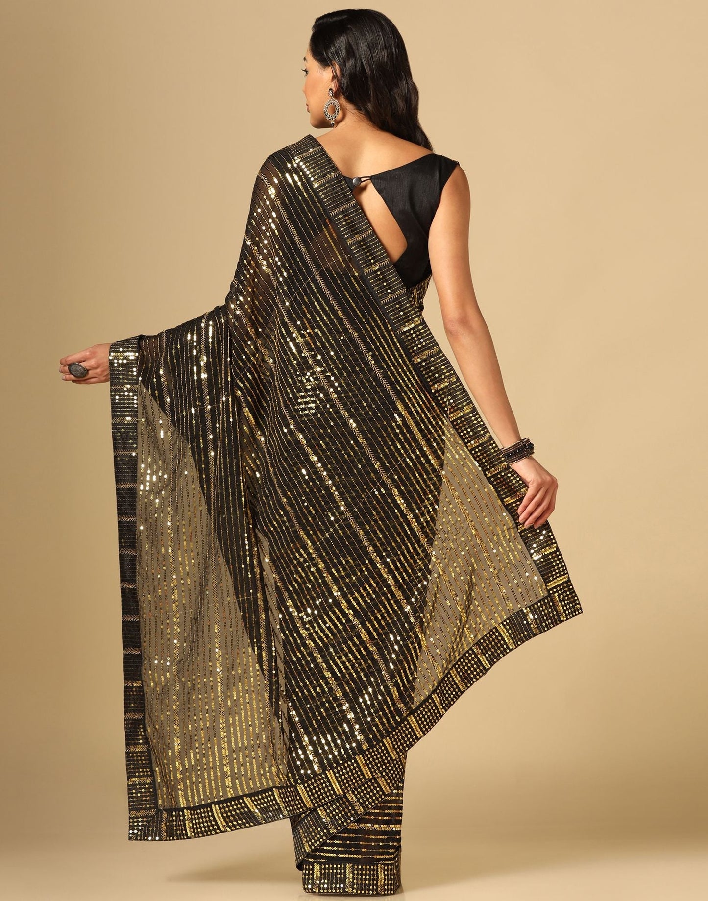 Black Sequence Saree | Leemboodi