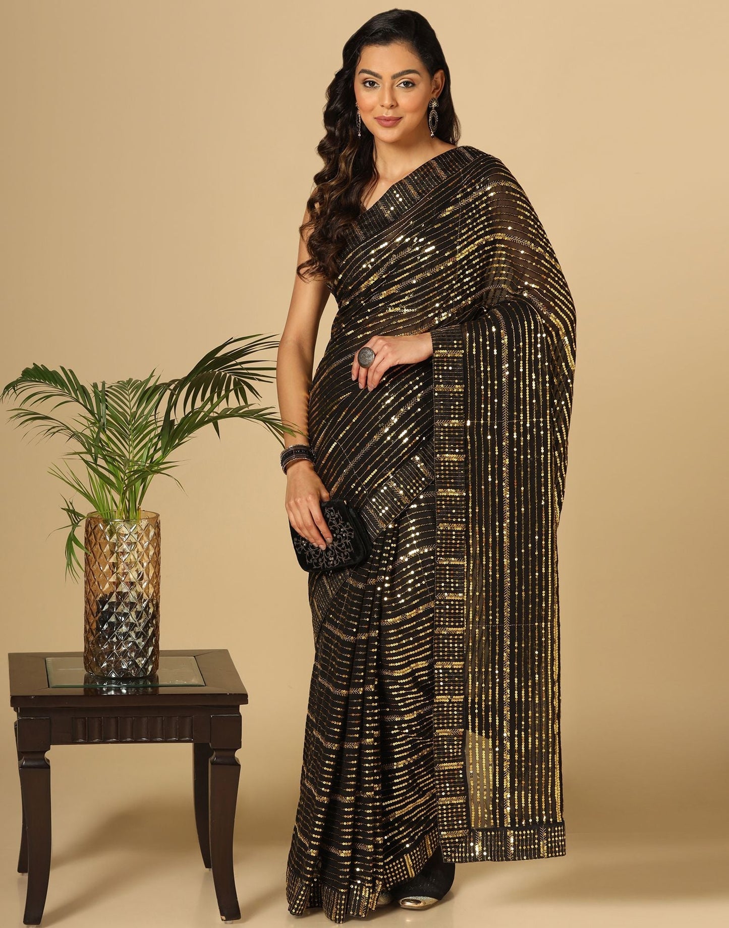 Black Sequence Saree | Leemboodi
