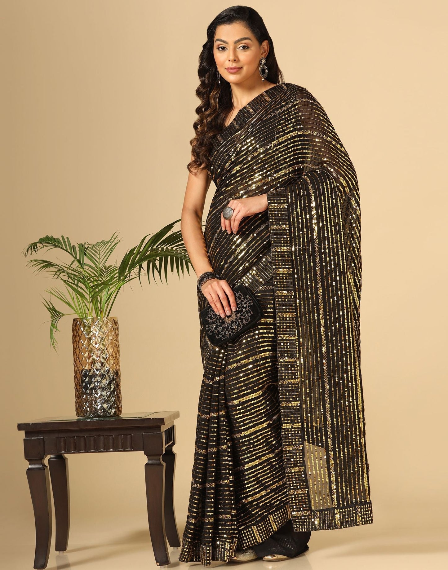 Black Sequence Saree | Leemboodi