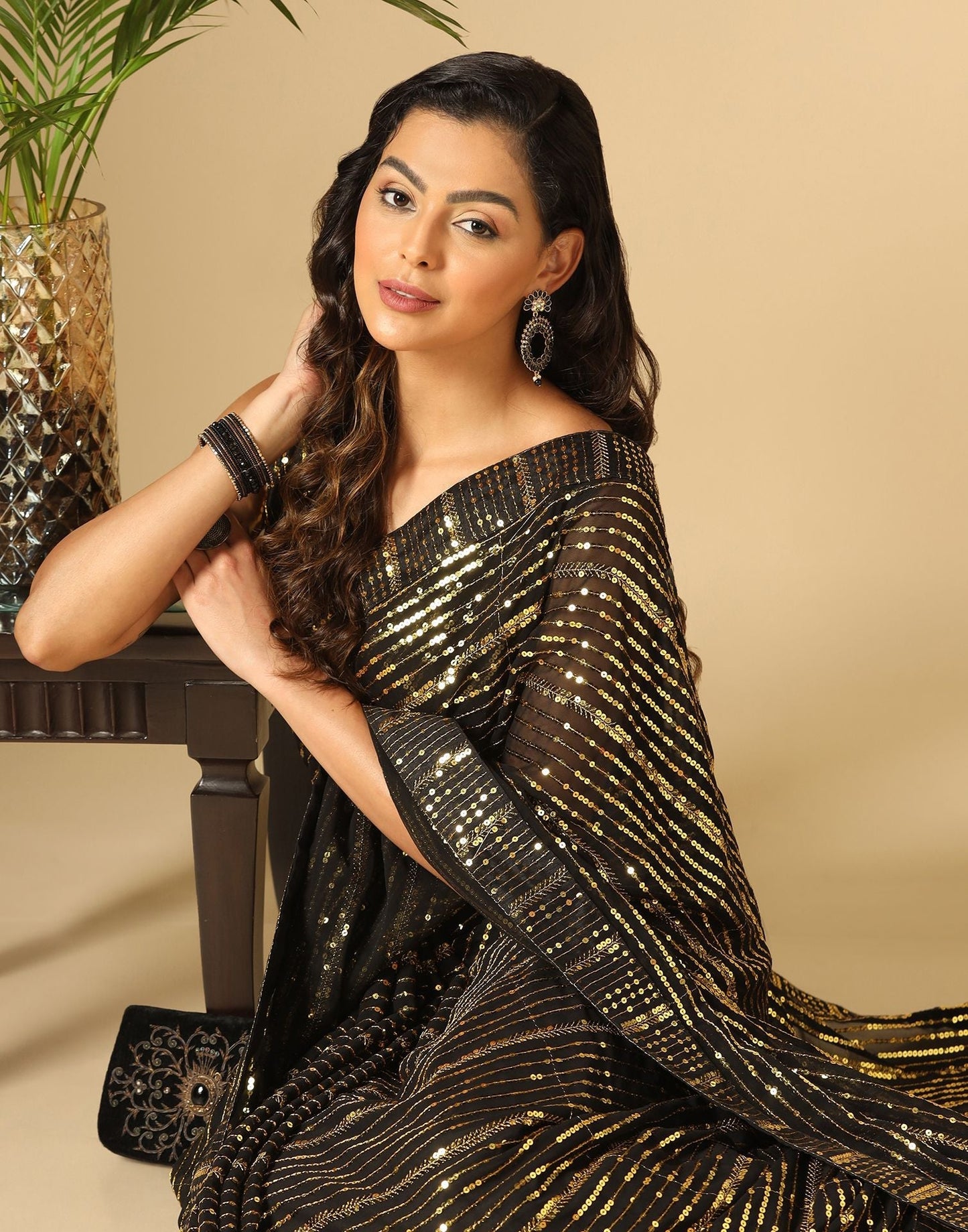 Black Sequence Saree | Leemboodi