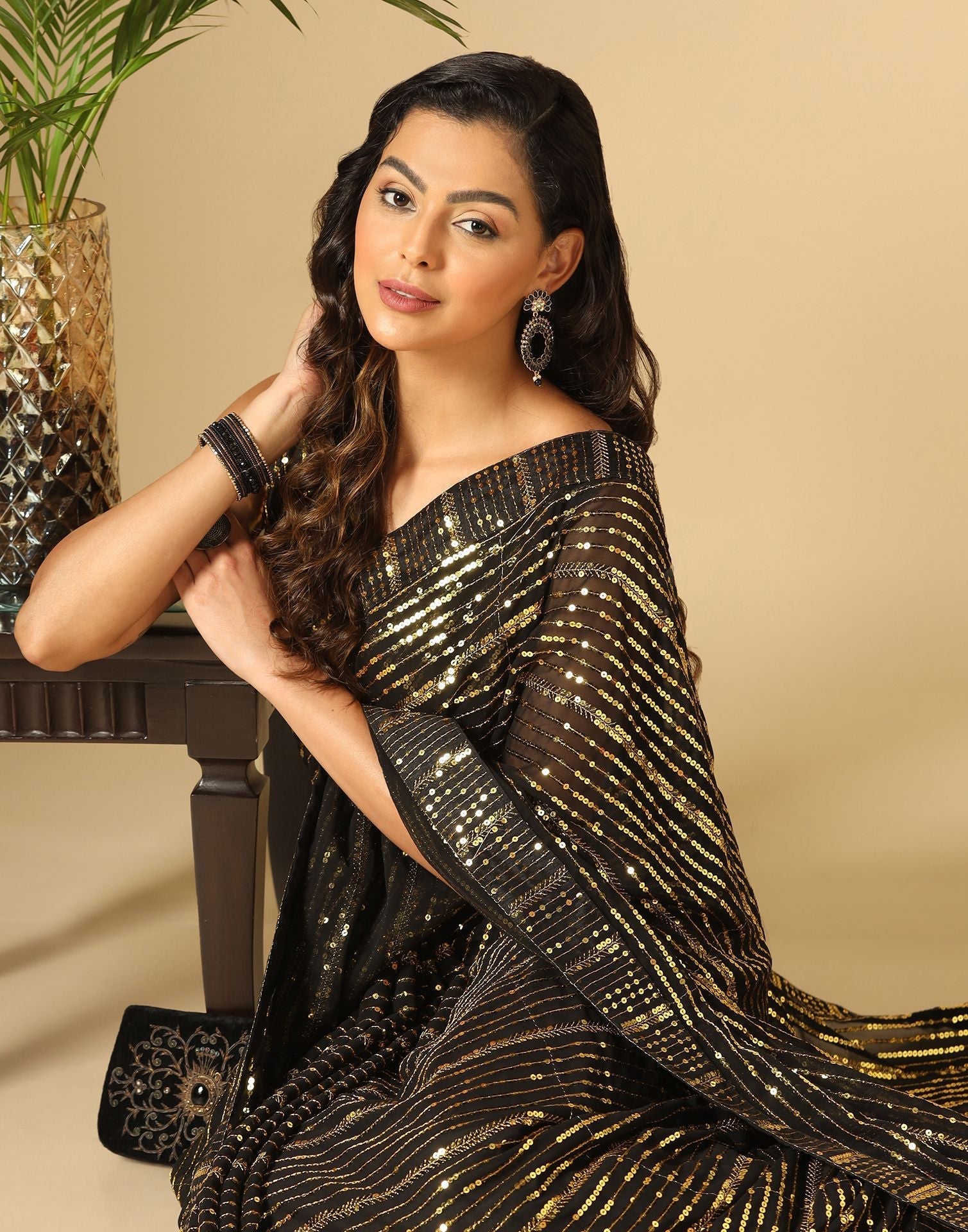Black Sequence Saree | Leemboodi