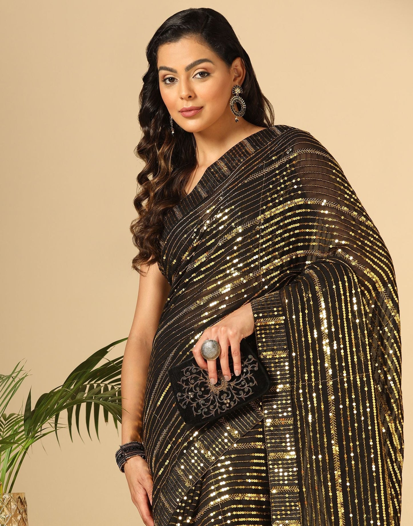 Black Sequence Saree | Leemboodi