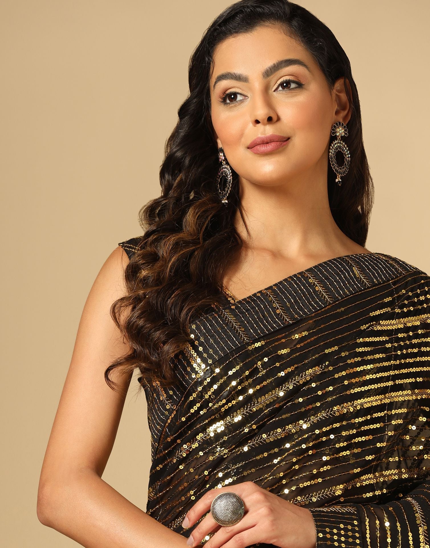 Black Sequence Saree | Leemboodi