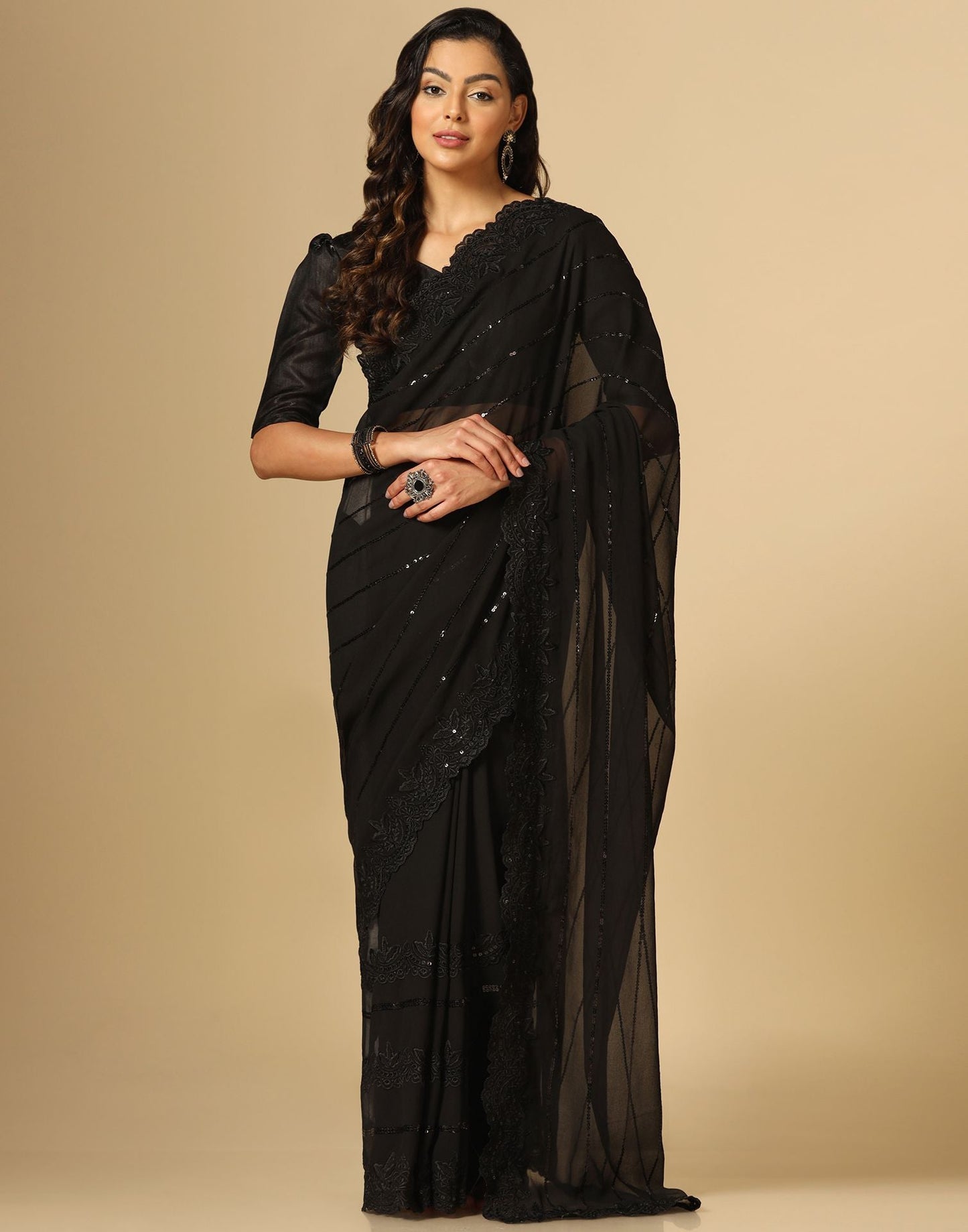 Black Sequence Saree | Leemboodi
