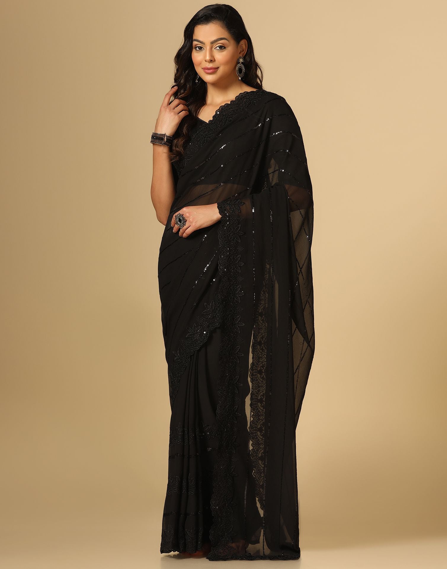 Black Sequence Saree | Leemboodi