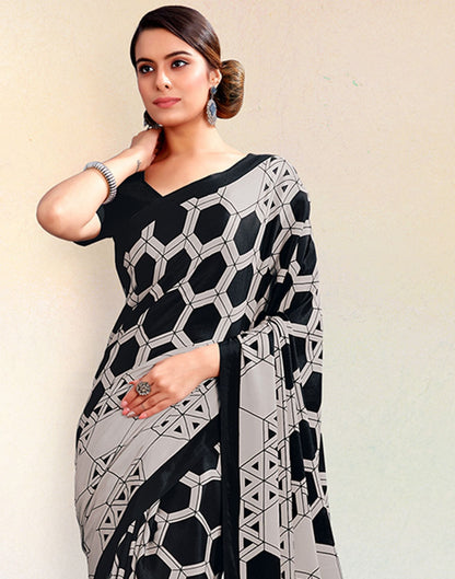 Black Silk Printed Saree | Sudathi