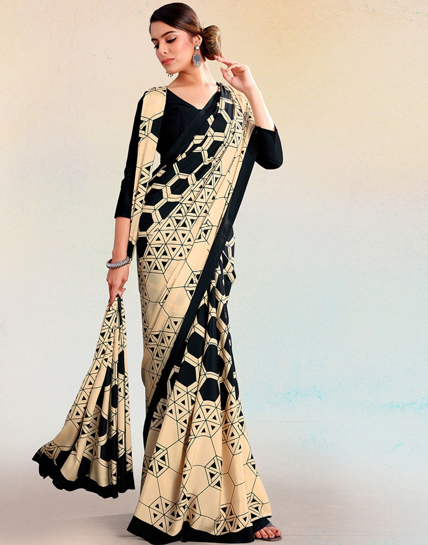 Black Silk Printed Saree | Sudathi