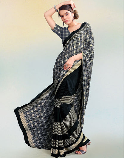 Black Silk Printed Saree | Sudathi