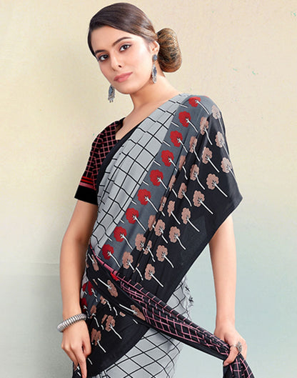 Light Grey Silk Printed Saree | Sudathi