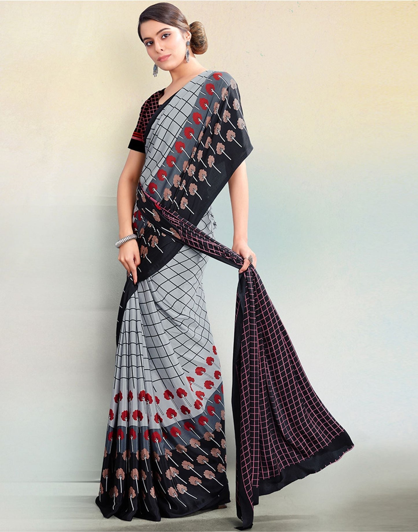 Light Grey Silk Printed Saree | Sudathi
