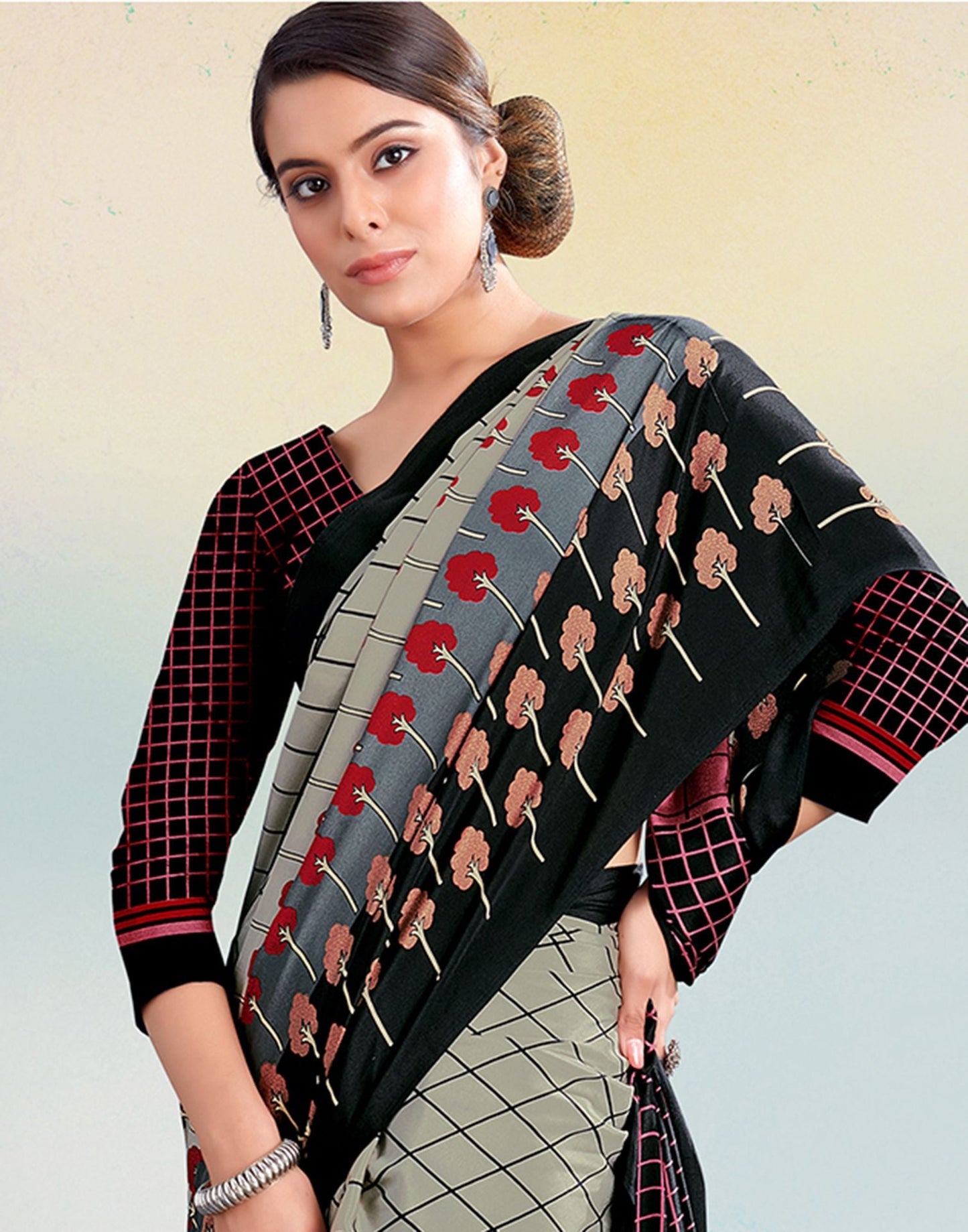 Dusty Green Silk Printed Saree | Sudathi