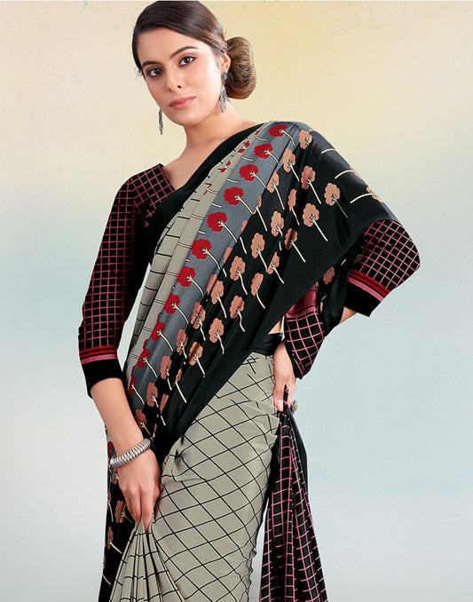 Dusty Green Silk Printed Saree | Sudathi