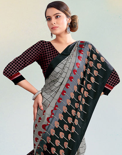 Grey Silk Printed Saree | Sudathi