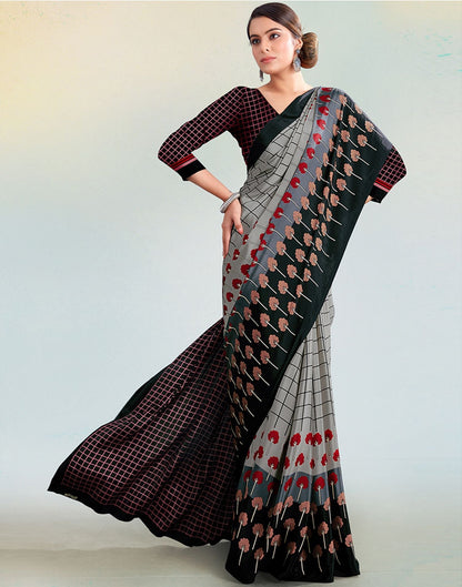 Grey Silk Printed Saree | Sudathi