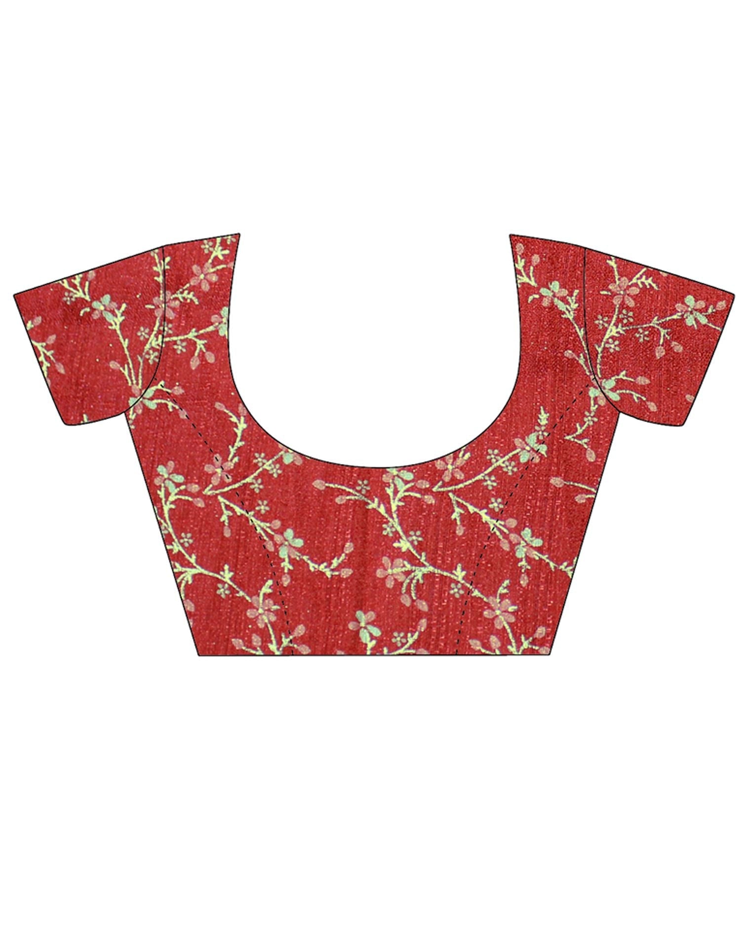 Red Chiffon Printed Saree | Leemboodi