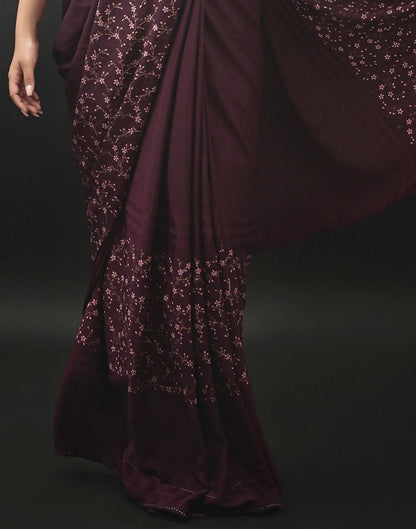 Wine Chiffon Printed Saree | Leemboodi