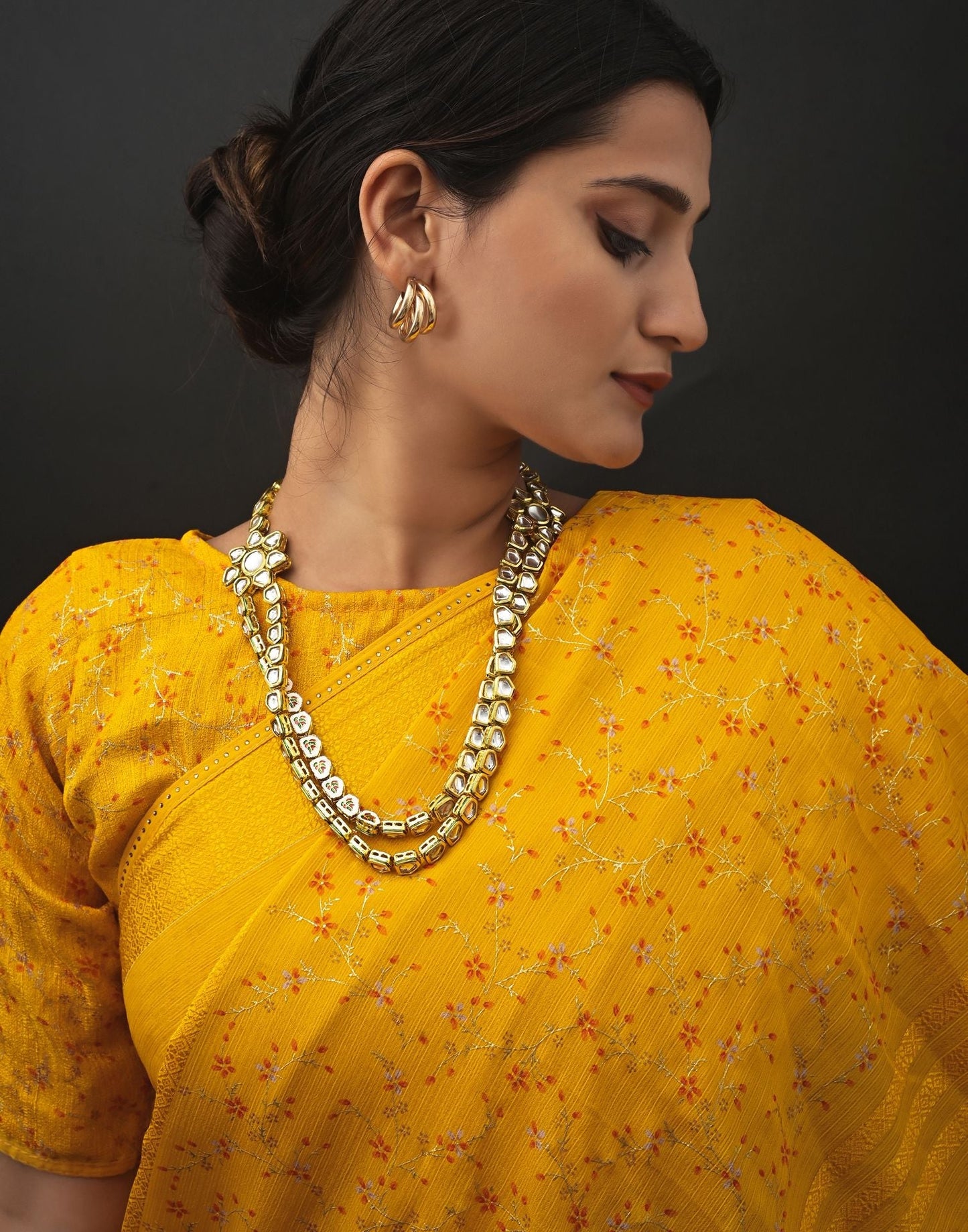 Turmeric Yellow Chiffon Printed Saree | Leemboodi